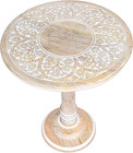 Hand - Carved Wooden End Table – 18" X 22” round Pedestal Side Table, Solid Mang