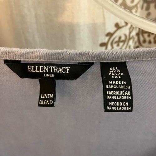 Ellen Tracy Women's Large L Blue Metallic Shimmer Linen Blouse Shirt Top Classy - Bild 6 von 7