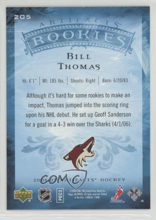 2006-07 Upper Deck Artifacts Gold /50 Bill Thomas #205 Rookie RC - Image 2 of 2