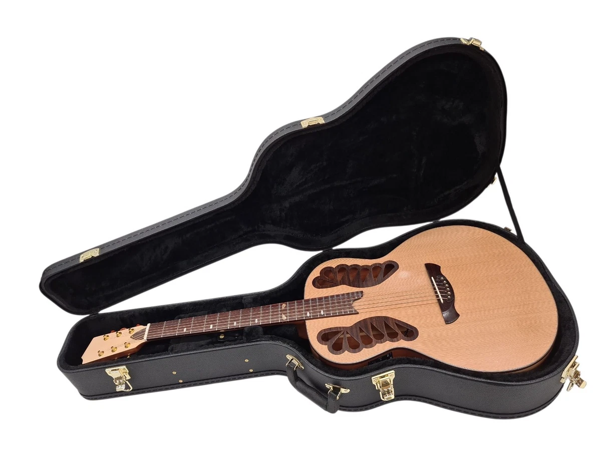 Westerngitarre Koffer Gitarrenkoffer Hartschale Holzkern Leder Schwarz gewölbt