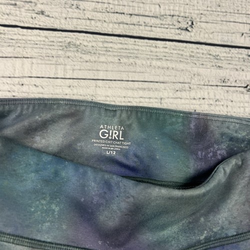 Athleta Girl Printed Chit Chat Tight Girl's Large 12 Blue Green - Picture 2 of 4