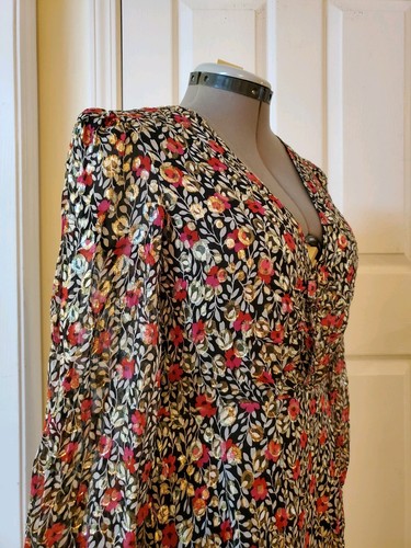Kate Spade Silk/Metallic Floral Park Clip Dot Dress Sheer Sleeves Size 10 - Picture 6 of 12