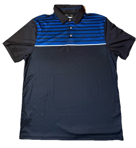 PGA Tour Herren Gr. XL schwarz Geo Streifen Performance Golf Poloshirt