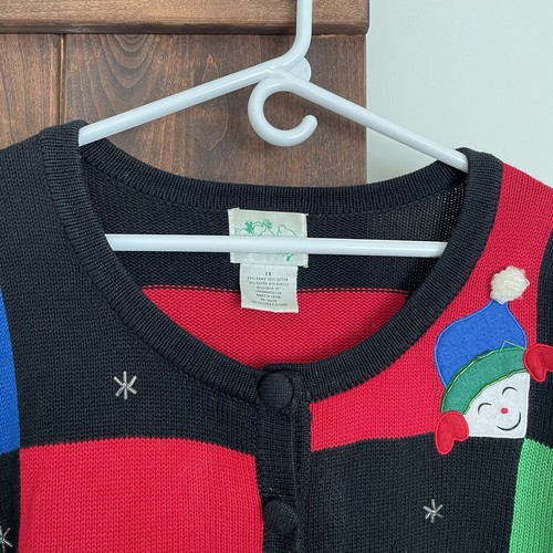 Quacker Factory Christmas Sweater Womens 1X Snowman Cardigan Not Ugly Beaded VTG - Picture 4 of 13