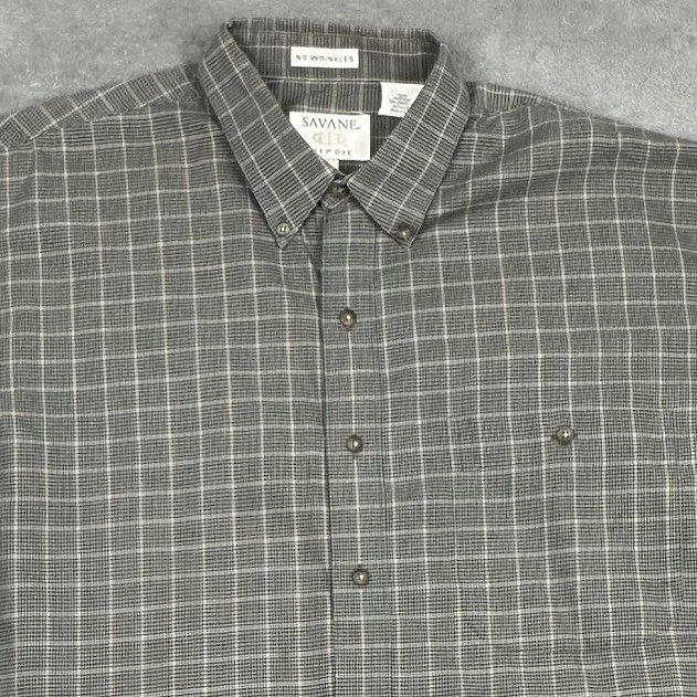 Camisa Savane De Colección Años 90 Para Hombre Grande Verde Negra Tinte Profundo Sin Arrugas Manga Larga Foto 3 de 4