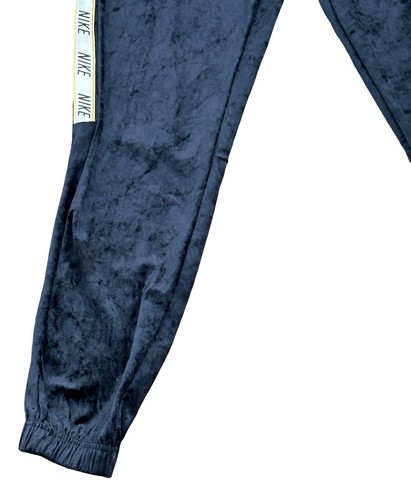 Nike Girl’s Velvet Pants Track Navy Blue Sz L Logo Joggers Retro 80s 90s Y2K - Picture 4 of 12