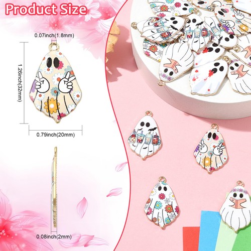 30pcs Enamel Ghost Charms White Ghost Spirit Mini Halloween Pendants for Jewelry - Picture 2 of 7