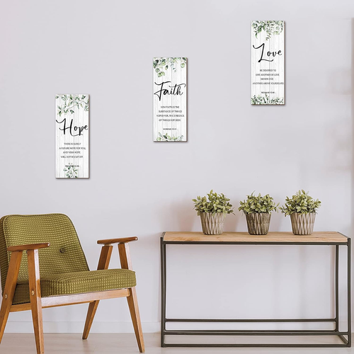 3 Pieces Faith Hope Love Wall Decor Inspirational Green Home Wall Decor Art Scri - Picture 6 of 6
