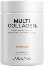 Codeage Multi Collagen Peptides Protein Capsules, 5 Collagen Types, Grass-Fed &