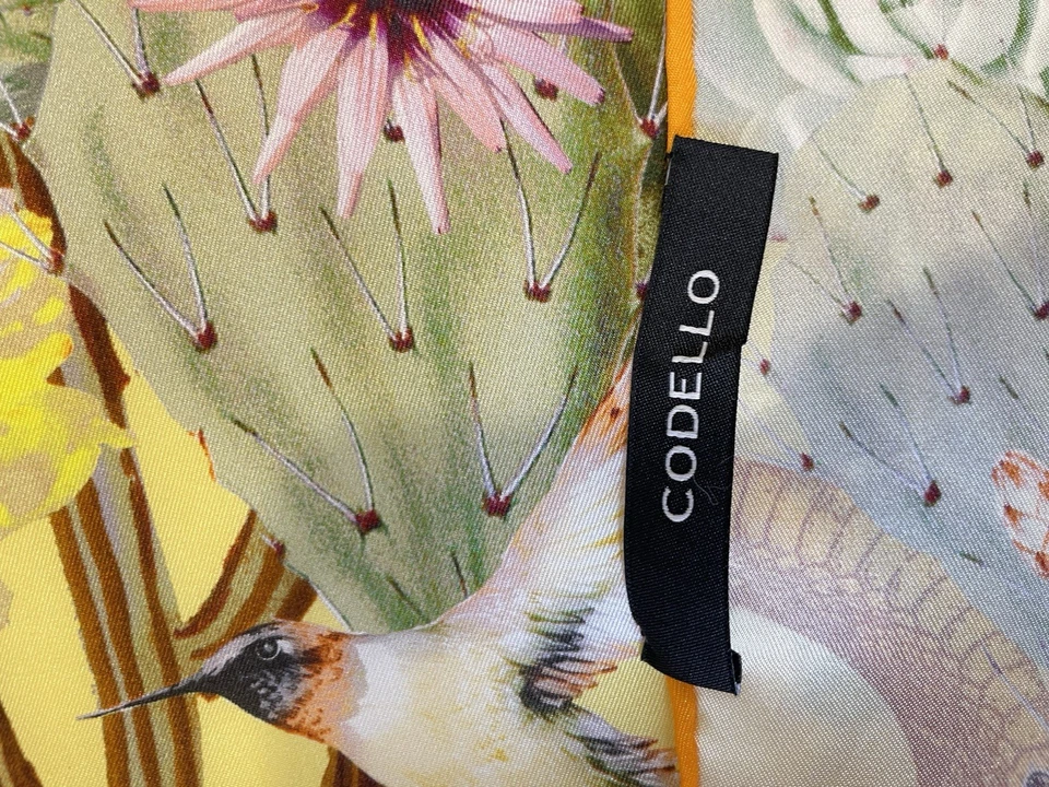AS3 # Codello шелковый шарф дикой природы сафари жираф цветочный колибри печать желтый - Изображение 4 из 4