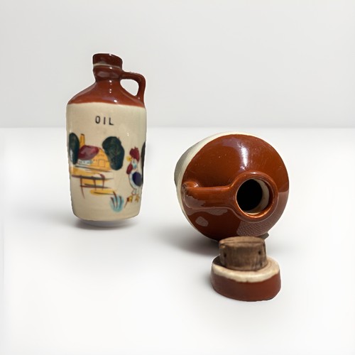 Keramik Vintage Öl & Essig Krüge Made in Japan handbemalt Bauernhof Hähne - Bild 6 von 8