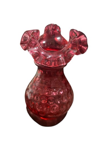 Fenton Cranberry Münze Punkte gekräuselte Vase 5 1/2 Zoll hoch - Bild 3 von 6