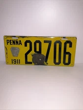 1911 Pennsylvania Porcelain License Plate PENNA 29706 w/ Keystone Tag Ing-Rich