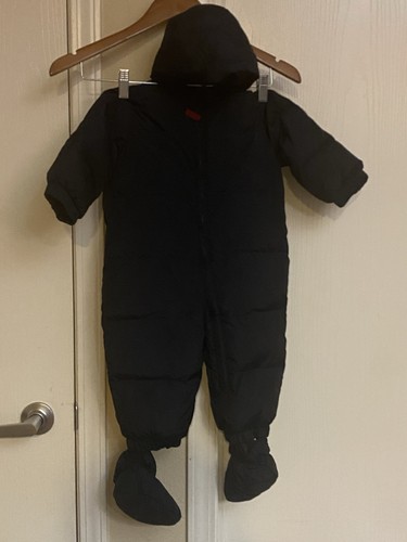 Unisex BABY GAP Navy Blue Baby 12-18M Puffy Winter Snowsuit snap on booties - Picture 1 of 5