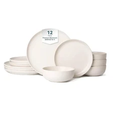 12-Piece Stoneware Dinner Plates Bowls Sets | Microwave & Dishwasher Safe | Non-