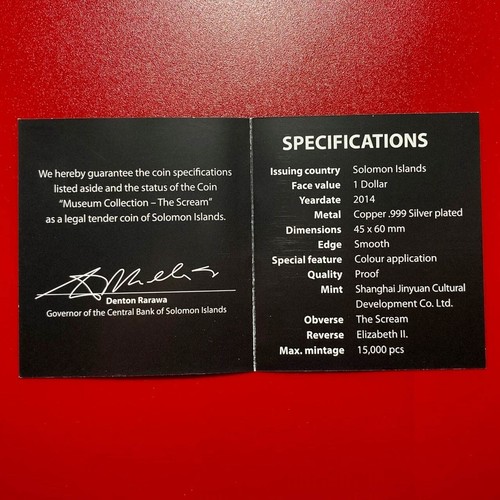 2014 SOLOMON ISLANDS $1 PROOF SILVER PLATED "THE SCREAM" EDVARD MUNCH BOOK+COA - Picture 5 of 12