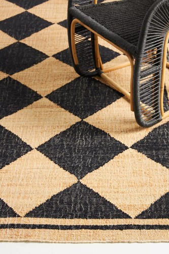 Checked Nomadic Flatweave Cotton Jute Kilim Handwoven Area Rug 5x7 ft Brown Rug - Picture 3 of 7