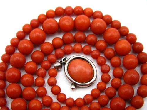 Old Real Rare Antique Natural Mediterranean Dark blood Red Aka Coral Necklace - Picture 2 of 12