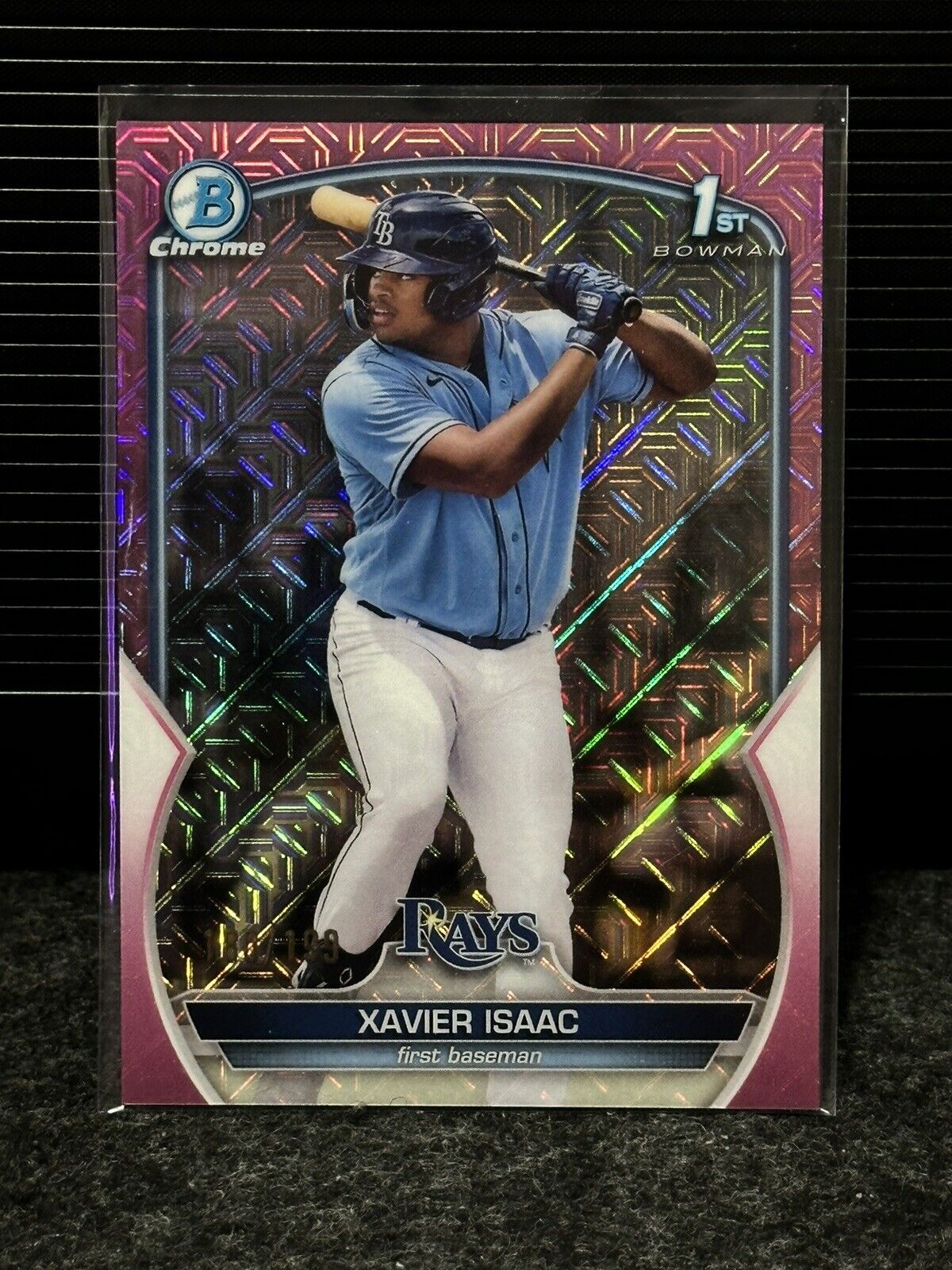 XAVIER ISAAC 2023 BOWMAN CHROME 1ST PINK MEGA MOJO RAYS /199 Q1282