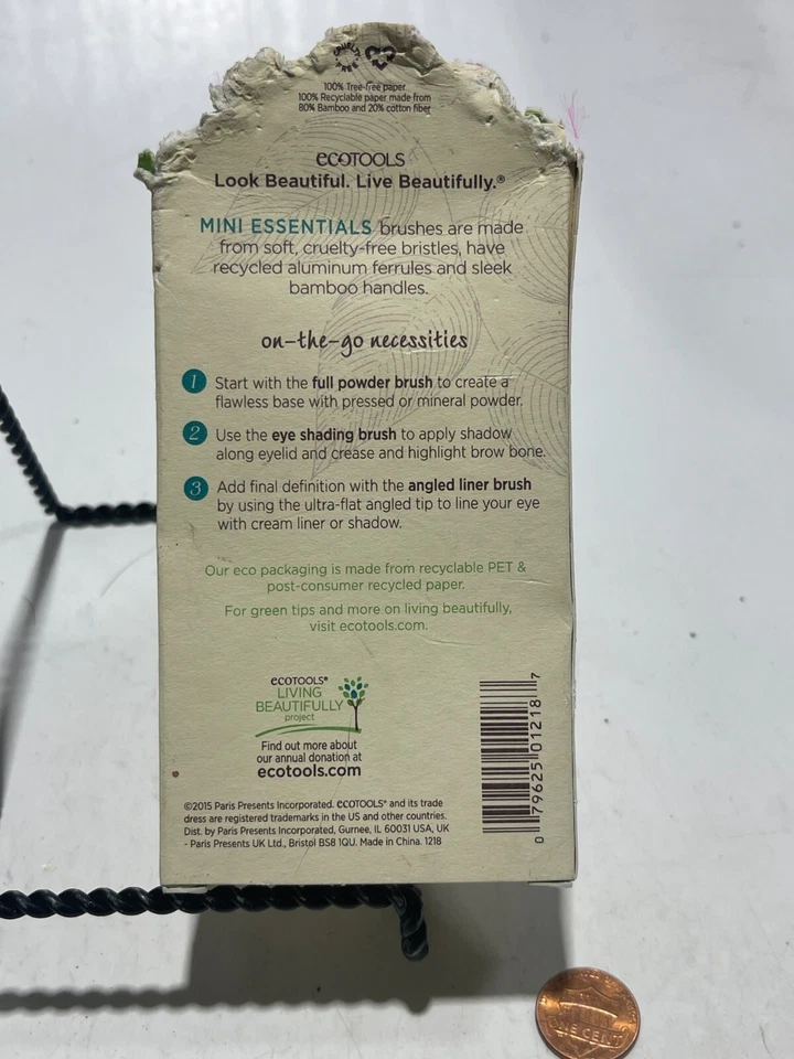 RARE 3pc ECO TOOLS Mini Essential Brush Set Powder Eye Shading & Angled Liner - Image 2 of 2