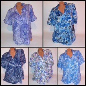 Erika-Womens-Button-Down-Shirt-Blouse-Short-Sleeve-Plus-Size-Floral-Geo