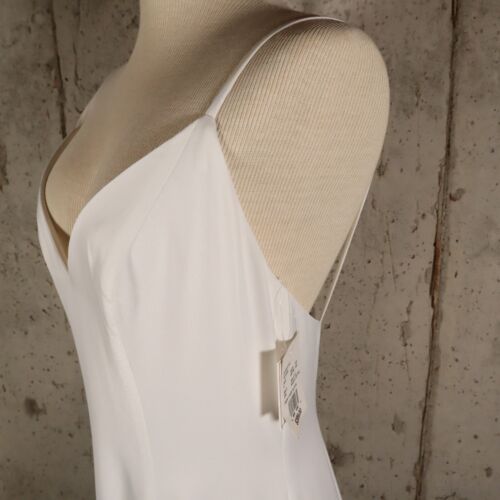 Davids Bridal Wedding Dress Size 8 Crepe Back Satin Spachetti Strap Soft White - Picture 4 of 11