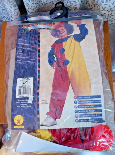 Rubie's Child's Halloween Clown Costume & New Wig & Rubber Clown Nose Size 8-10