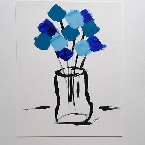 Blumenkunst Original Abstrakt Blume Acryl Gemälde Modern 11x14 Stillleben - Bild 2 von 7