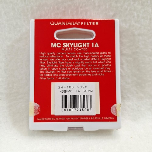 Quantaray 58mm Camera Lens MC SKYLIGHT 1A Multi Coated DMC FILTER with Case - Picture 2 of 5
