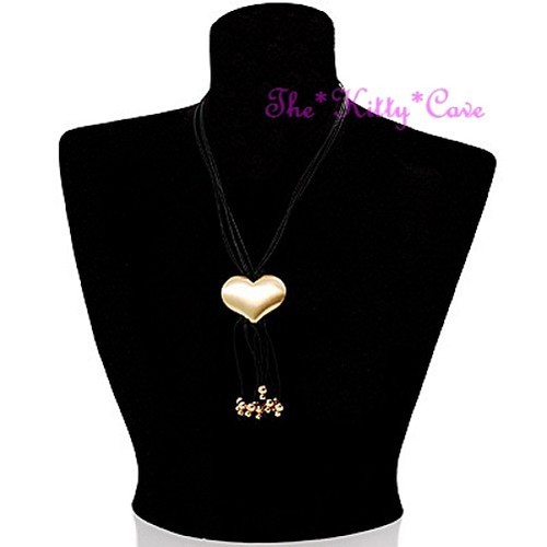Retro Multi Cords Tassels Puffed Puffy 3D Matte Heart Statement Pendant Necklace - Picture 3 of 12