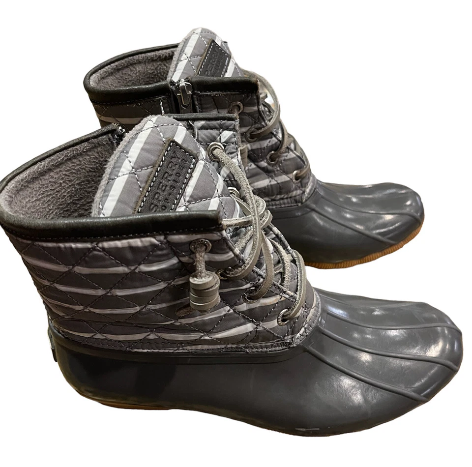 Sperry Top-Sider Women’s 6.5 Waterproof Duck Boots Gray Stripe Top Gray Bottom - Image 2 of 4