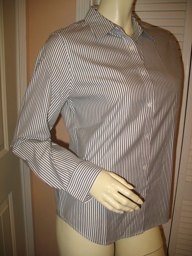 Y2K Jones New York Womens Button Up Shirt Top PM Long Sleeve Striped Black White - Picture 5 of 12