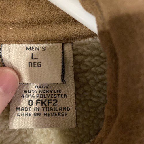 LL Bean Mens Faux Suede Sherpa Lined Car Barn Coat Ranch Jacket Pocket L - Picture 3 of 6