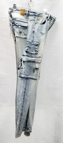 Profound Aesthetic Men’s Cargo Denim Light Wash Blue Jeans  - Picture 9 of 12