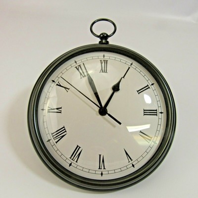 Pottery Barn Metal Wall Clock 9 Round Roman Glass Face Black