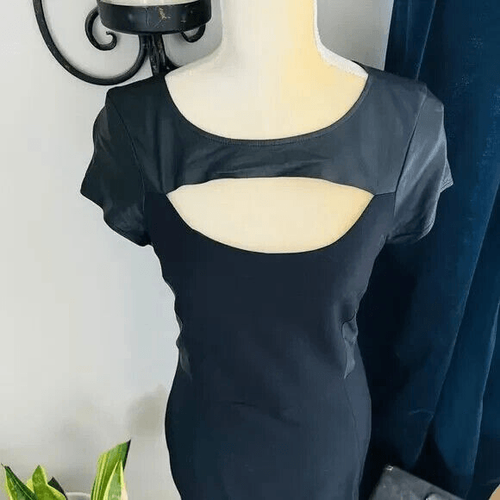 Vestido Vaina As By Df Alessandra Cuero Borde Panel Recortado, Negro, Mediano, Nuevo con Etiquetas - Imagen 4 de 13