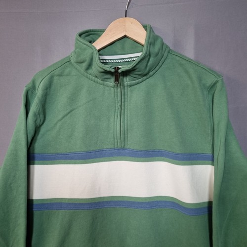 Fat Face Men 1/4 Zip Sweater Large Green White Mock Neck Long Sleeve - Picture 3 of 10