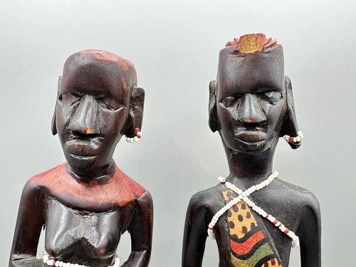 Vintage afrikanische Kunst Skulpturen Handarbeit Folk Kenia Ost Lot Mann Frauen SCHADEN - Bild 2 von 9