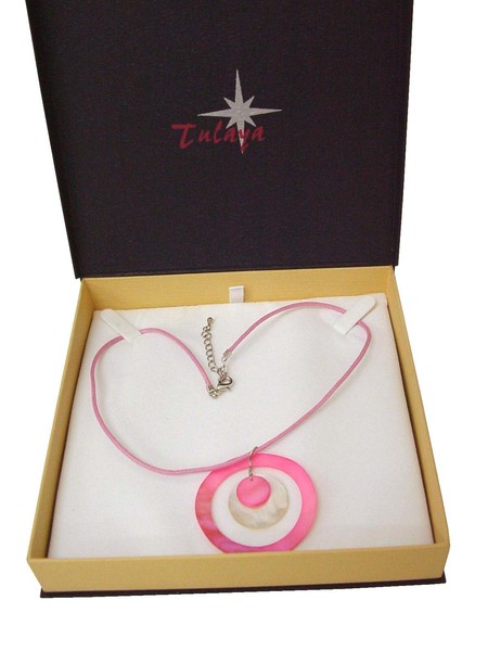 (33164) COLLAR COLGANTE BISUTERIA EN CAJA REGALO AROS ROSA TRANSPARENTE