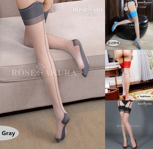 Rose Sakura Retro Style 2 Tone Back Seamed Stockings Thigh High Ultra-thin 0906 - Picture 1 of 19