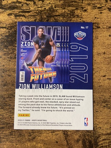 Zion Williamson 2020-21 NBA Hoops SLAM Insert New Orleans Pelicans #17 - Picture 2 of 2