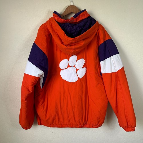 Starter Jacket Mens Large Orange Purple Clemson Tigers Vintage Puffer L - Picture 10 of 13