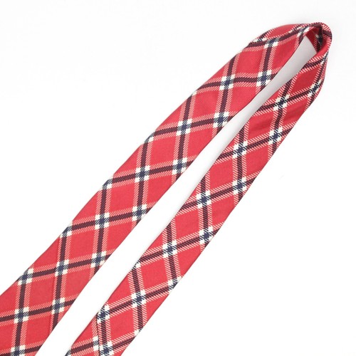 Lands End Mens Silk Necktie Red Blue White Check Plaid Made in USA Tie  - Picture 4 of 7