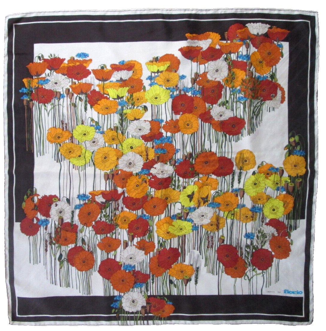 Foulard En Soie 100% FIORIO Vintage - Dimensions 86x87 Cm - Motif Multicolore - Occasion
