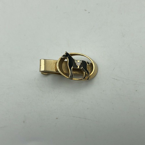Tie Bar Clip Clasp Horse Equestrian Vintage Black + White Horse Brass Tone Metal - Picture 8 of 12