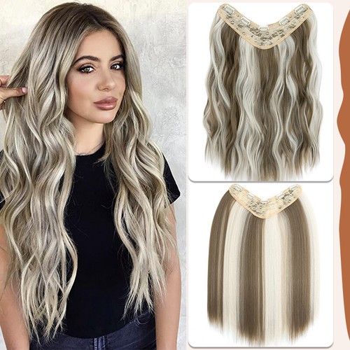 US V-Shape One Piece 5 Clip In Hair Extensions 3/4 Full Head Real As Human Wavy - Picture 24 of 29