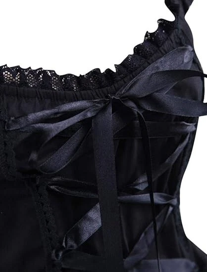 Womens Classic Black Layered Lace-up Goth Lolita Dress L - Image 4 of 4