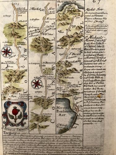 Antique Map The Road from London to New Haven in Sussex England Hand Colored Map