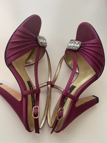 Nina New York Damen Glitzer Riemchen Slingback Heels 7M Magenta Leder Hochzeit - Bild 8 von 9