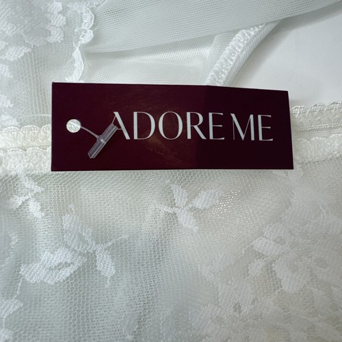 2-Adore Me White Lace Cheeky Panty, Size Medium, NWT Sheer Bows High Cut - Picture 4 of 6